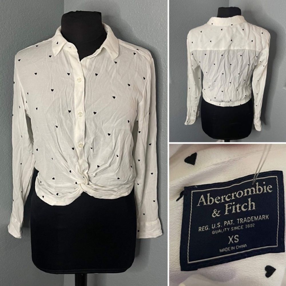 abercrombie and fitch Tie front white heart blouse size XS 3 for $20